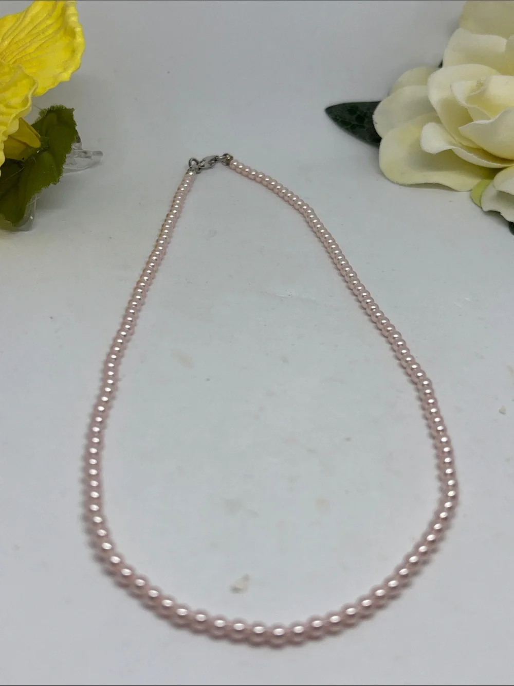 3mm Swarovski Crystal pink pearl necklace. sterling silver lobster claw c…